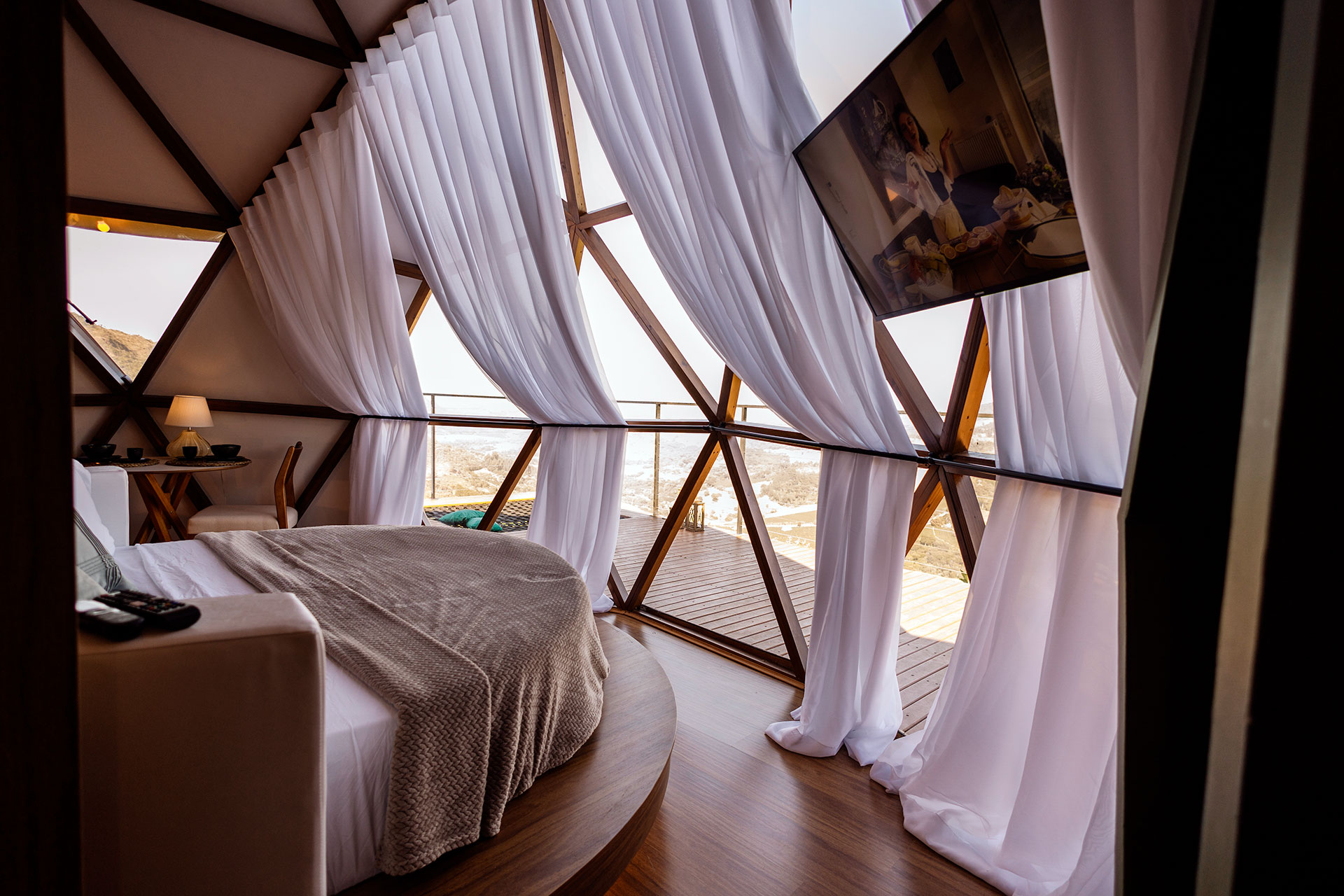 Cama exclusiva do Domo Uaná, com uma vista espetacular das estrelas.